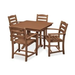 POLYWOOD La Casa Cafe 5-Piece Farmhouse Trestle Arm Chair Dining Set -HomeNest Store La Casa Cafe 5 Piece Farmhouse Trestle Arm Chair Dining Set PWS437 1 TE Teak