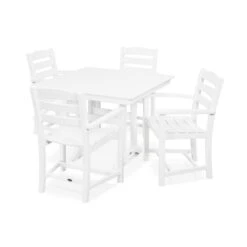 POLYWOOD La Casa Cafe 5-Piece Farmhouse Trestle Arm Chair Dining Set -HomeNest Store La Casa Cafe 5 Piece Farmhouse Trestle Arm Chair Dining Set PWS437 1 WH White