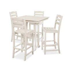 POLYWOOD La Casa Cafe 5-Piece Farmhouse Trestle Bar Set -HomeNest Store La Casa Cafe 5 Piece Farmhouse Trestle Bar Set PWS435 1 SA Sand