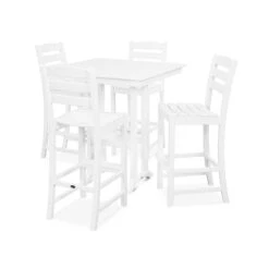 POLYWOOD La Casa Cafe 5-Piece Farmhouse Trestle Bar Set -HomeNest Store La Casa Cafe 5 Piece Farmhouse Trestle Bar Set PWS435 1 WH White
