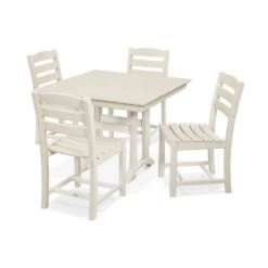 POLYWOOD La Casa Café 5-Piece Farmhouse Trestle Side Chair Dining Set -HomeNest Store La Casa Cafe 5 Piece Farmhouse Trestle Side Chair Dining Set PWS438 1 SA Sand