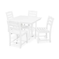 POLYWOOD La Casa Café 5-Piece Farmhouse Trestle Side Chair Dining Set -HomeNest Store La Casa Cafe 5 Piece Farmhouse Trestle Side Chair Dining Set PWS438 1 WH White