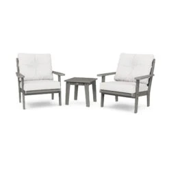 POLYWOOD Lakeside 3-Piece Deep Seating Chair Set -HomeNest Store Lakeside 3 Piece Deep Seating Chair Set PWS518 2 GY152939 Slate Grey Natural Linen