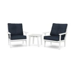 POLYWOOD Lakeside 3-Piece Deep Seating Chair Set -HomeNest Store Lakeside 3 Piece Deep Seating Chair Set PWS518 2 WH145991 White Marine Indigo