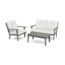 POLYWOOD Lakeside 3-Piece Deep Seating Set -HomeNest Store Lakeside 3 Piece Deep Seating Set PWS519 2 GY152939 Slate Grey Natural Linen