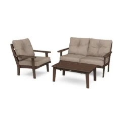 POLYWOOD Lakeside 3-Piece Deep Seating Set -HomeNest Store Lakeside 3 Piece Deep Seating Set PWS519 2 MA146010 Mahogany Spiced Burlap
