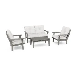 POLYWOOD Lakeside 4-Piece Deep Seating Set -HomeNest Store Lakeside 4 Piece Deep Seating Set PWS520 2 GY152939 Slate Grey Natural Linen