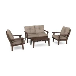 POLYWOOD Lakeside 4-Piece Deep Seating Set -HomeNest Store Lakeside 4 Piece Deep Seating Set PWS520 2 MA146010 Mahogany Spiced Burlap