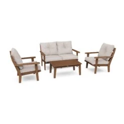 POLYWOOD Lakeside 4-Piece Deep Seating Set -HomeNest Store Lakeside 4 Piece Deep Seating Set PWS520 2 TE145999 Teak Dune Burlap