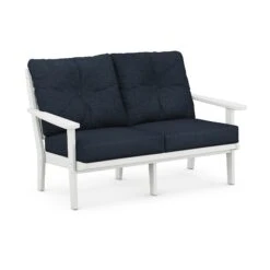 POLYWOOD Lakeside Deep Seating Loveseat -HomeNest Store Lakeside Deep Seating Loveseat 4412 WH145991 White Marine Indigo