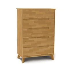 Linn 5-Drawer Wide Chest -HomeNest Store Linn Cherry 5 Drawer Wide Chest Natural Cherry