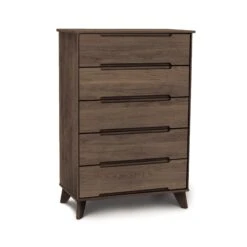 Linn 5-Drawer Wide Chest -HomeNest Store Linn Oak 5 Drawer Wide Chest Taupe Oak