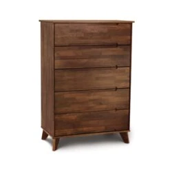 Linn 5-Drawer Wide Chest -HomeNest Store Linn Walnut 5 Drawer Wide Chest