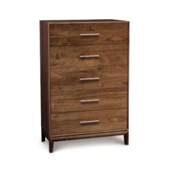 Mansfield 5-Drawer Wide Chest -HomeNest Store Mansfield Walnut 5 Drawer Wide Chest