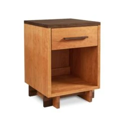 Modern American 1-Drawer Enclosed Shelf Nightstand -HomeNest Store Modern American 1 Drawer Enclosed Shelf Nightstand Natural Cherry Walnut Top Walnut Accents Tall