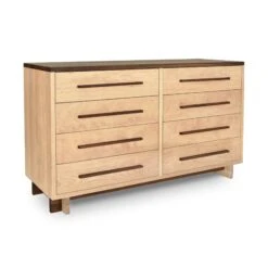 Modern American 8-Drawer Dresser #1 -HomeNest Store Modern American 8 Drawer Dresser Natural Maple Walnut Top Walnut Accents