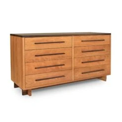 Modern American 8-Drawer Dresser #1 -HomeNest Store Modern American 8 Drawer Dresser Wide Natural Cherry Walnut Top Walnut Caps