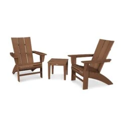 POLYWOOD Modern Curveback Adirondack 3-Piece Set -HomeNest Store Modern Curveback Adirondack 3 Piece Set PWS420 1 TE Teak