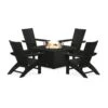 POLYWOOD Modern Curveback Adirondack 5-Piece Conversation Set With Fire Pit Table -HomeNest Store Modern Curveback Adirondack 5 Piece Conversation Set with Fire Pit