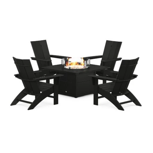 POLYWOOD Modern Curveback Adirondack 5-Piece Conversation Set With Fire Pit Table - Image 2