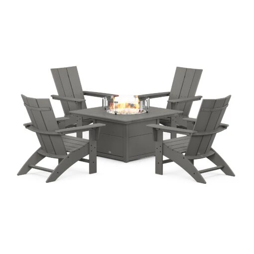 POLYWOOD Modern Curveback Adirondack 5-Piece Conversation Set With Fire Pit Table - Image 3