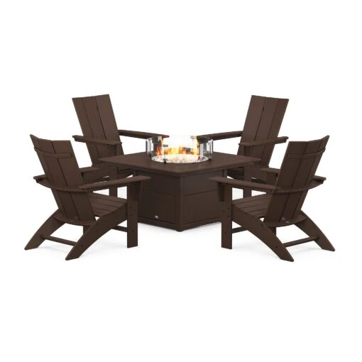 POLYWOOD Modern Curveback Adirondack 5-Piece Conversation Set With Fire Pit Table - Image 5