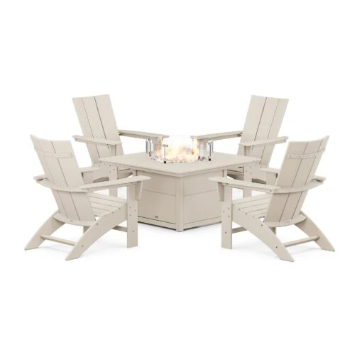 POLYWOOD Modern Curveback Adirondack 5-Piece Conversation Set With Fire Pit Table - Image 6