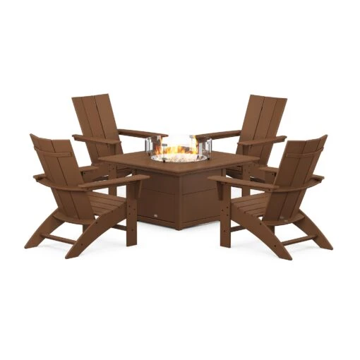 POLYWOOD Modern Curveback Adirondack 5-Piece Conversation Set With Fire Pit Table - Image 4