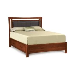 Monterey Storage Bed With Upholstered Headboard -HomeNest Store Monterey Cherry Upholstered Storage Bed Queen Cognac Cherry with Ebony Leather Upholstery