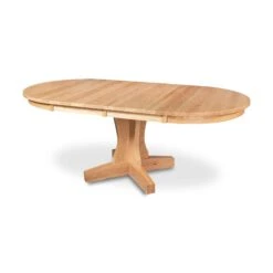 New Traditions Round Pedestal Extension Table - Oak - Clearance -HomeNest Store New Traditions Round Oak Ext Pedestal Table 5
