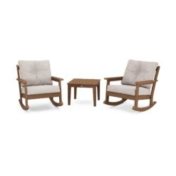 POLYWOOD Vineyard 3-Piece Deep Seating Rocker Set -HomeNest Store PWS396 2 TE145999 Teak Dune Burlap