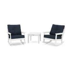 POLYWOOD Vineyard 3-Piece Deep Seating Rocker Set -HomeNest Store PWS396 2 WH145991 White Marine Indigo