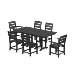 POLYWOOD Lakeside 7-Piece Farmhouse Dining Set -HomeNest Store PWS516 1 BL Black