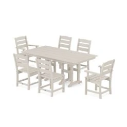 POLYWOOD Lakeside 7-Piece Farmhouse Dining Set -HomeNest Store PWS516 1 SA Sand