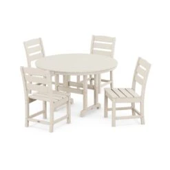 POLYWOOD Lakeside 5-Piece Round Side Chair Dining Set -HomeNest Store PWS517 1 SA Sand