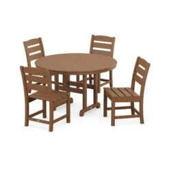 POLYWOOD Lakeside 5-Piece Round Side Chair Dining Set -HomeNest Store PWS517 1 TE Teak