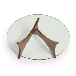 Pivot Round Coffee Table -HomeNest Store Pivot Walnut Round Glass Top Coffee Table 3