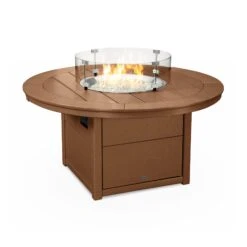 POLYWOOD Round 48" Fire Pit Table -HomeNest Store Round 48 Inch Fire Pit Table CTF48RTE Teak