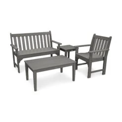 POLYWOOD Vineyard 4-Piece Bench Seating Set -HomeNest Store Vineyard 4 Piece Bench Seating Set PWS356 1 GY Slate Grey