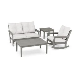 POLYWOOD Vineyard 4-Piece Deep Seating Rocker Set -HomeNest Store Vineyard 4 Piece Deep Seating Rocker Set PWS397 2 GY152939 Slate Grey Natural Linen