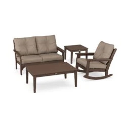 POLYWOOD Vineyard 4-Piece Deep Seating Rocker Set -HomeNest Store Vineyard 4 Piece Deep Seating Rocker Set PWS397 2 MA146010 Mahogany Spiced Burlap