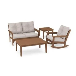 POLYWOOD Vineyard 4-Piece Deep Seating Rocker Set -HomeNest Store Vineyard 4 Piece Deep Seating Rocker Set PWS397 2 TE145999 Teak Dune Burlap