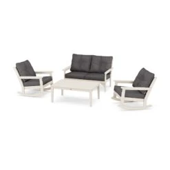 POLYWOOD Vineyard 4-Piece Deep Seating Rocking Chair Set -HomeNest Store Vineyard 4 Piece Deep Seating Rocking Chair Set PWS404 2 SA145986 Sand Ash Charcoal