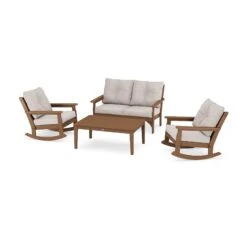 POLYWOOD Vineyard 4-Piece Deep Seating Rocking Chair Set -HomeNest Store Vineyard 4 Piece Deep Seating Rocking Chair Set PWS404 2 TE145999 Teak Dune Burlap