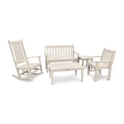 POLYWOOD Vineyard 5-Piece Bench & Rocking Chair Set -HomeNest Store Vineyard 5 Piece Bench Rocking Chair Set PWS357 1 SA Sand
