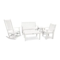 POLYWOOD Vineyard 5-Piece Bench & Rocking Chair Set -HomeNest Store Vineyard 5 Piece Bench Rocking Chair Set PWS357 1 WH White