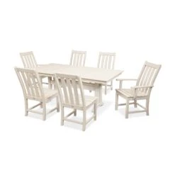 POLYWOOD Vineyard 7-Piece Farmhouse Trestle Dining Set -HomeNest Store Vineyard 7 Piece Farmhouse Trestle Dining Set PWS340 1 SA Sand