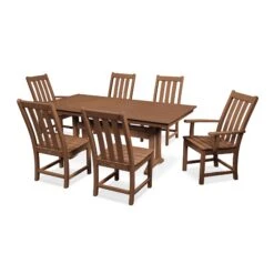 POLYWOOD Vineyard 7-Piece Farmhouse Trestle Dining Set -HomeNest Store Vineyard 7 Piece Farmhouse Trestle Dining Set PWS340 1 TE Teak