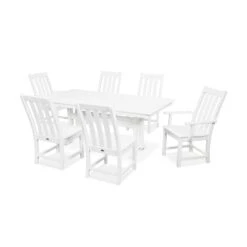 POLYWOOD Vineyard 7-Piece Farmhouse Trestle Dining Set -HomeNest Store Vineyard 7 Piece Farmhouse Trestle Dining Set PWS340 1 WH White