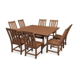 POLYWOOD Vineyard 9-Piece Farmhouse Trestle Dining Set -HomeNest Store Vineyard 9 Piece Farmhouse Trestle Dining Set PWS342 1 TE Teak